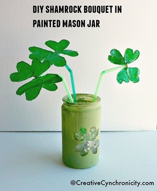 DIY Shamrock Bouquet In Painted Mason Jar