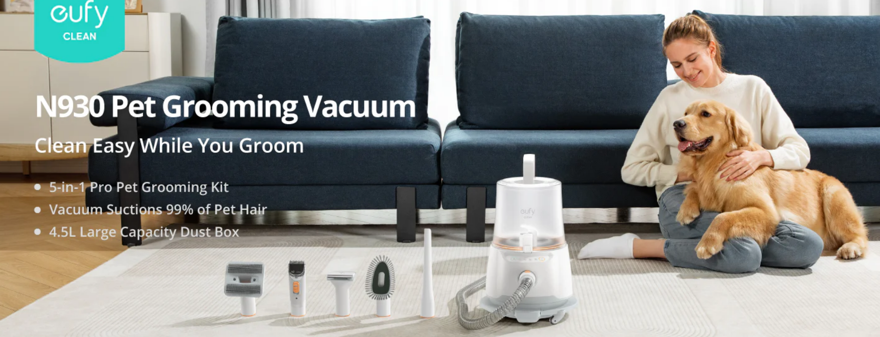 Pet grooming kit with vacuum